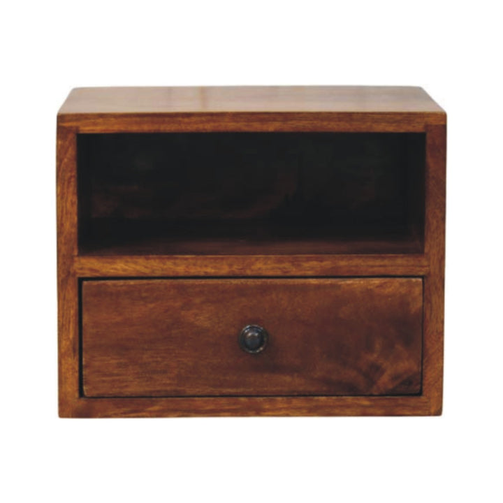 Solis 1-Drawer Chestnut Wall-Mounted Nightstand, 1 Open Slot, Brown