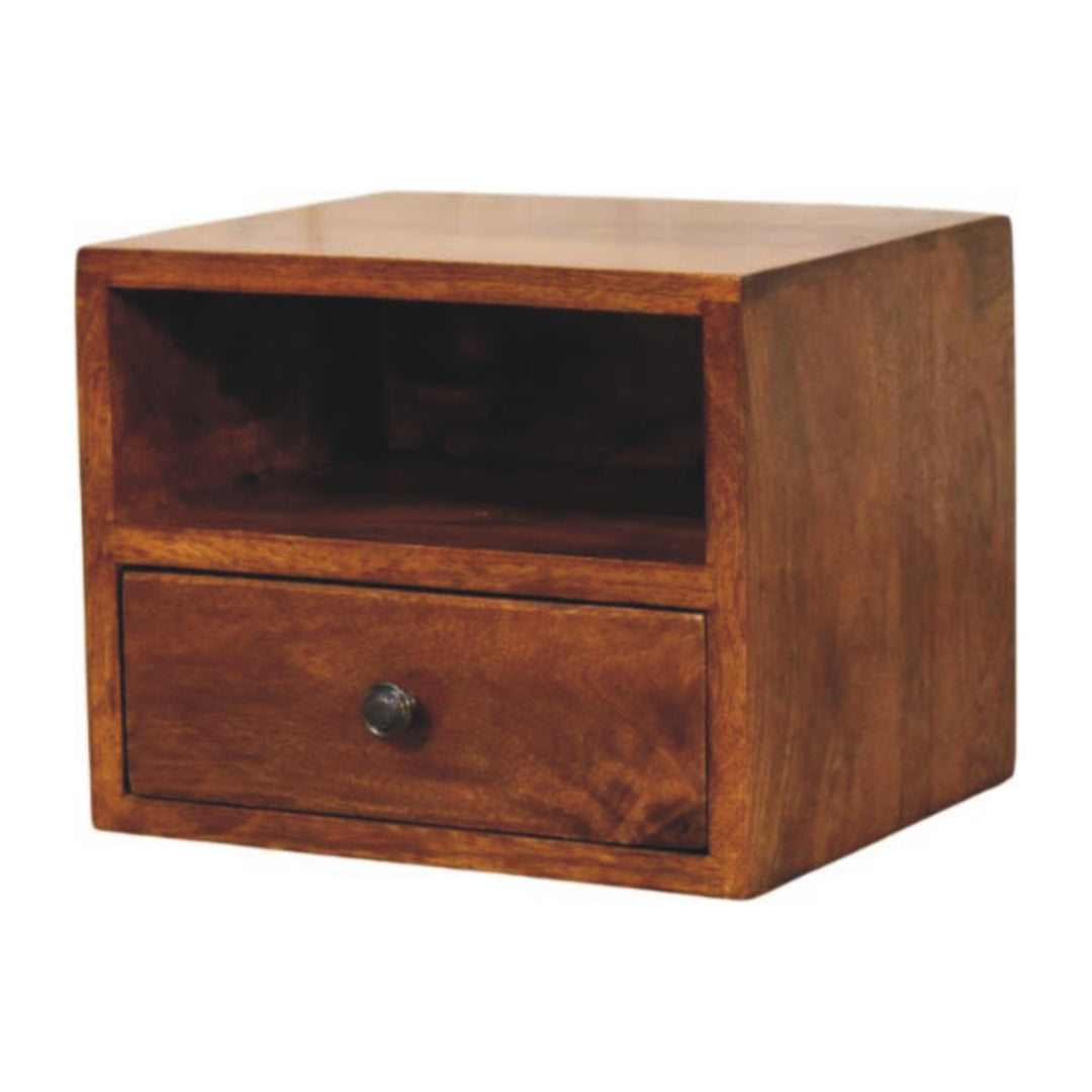 Solis 1-Drawer Chestnut Wall-Mounted Nightstand, 1 Open Slot, Brown