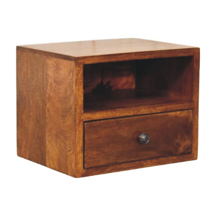 Solis 1-Drawer Chestnut Wall-Mounted Nightstand, 1 Open Slot, Brown