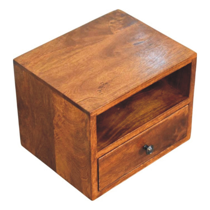 Solis 1-Drawer Chestnut Wall-Mounted Nightstand, 1 Open Slot, Brown