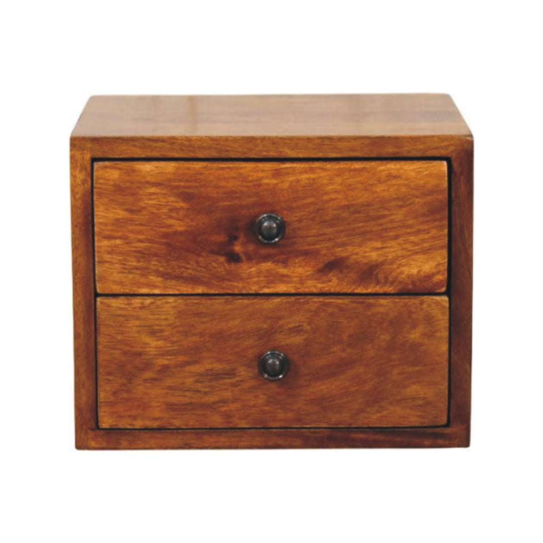 Solid Wood Solis Chestnut Nightstand, Wall-Mounted, 2-Drawers, Brown