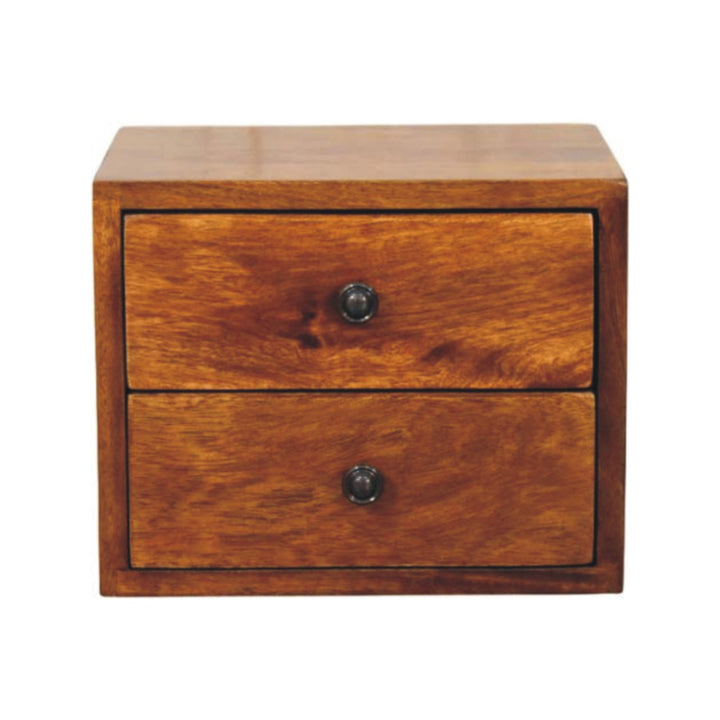 Solid Wood Solis Chestnut Nightstand, Wall-Mounted, 2-Drawers, Brown