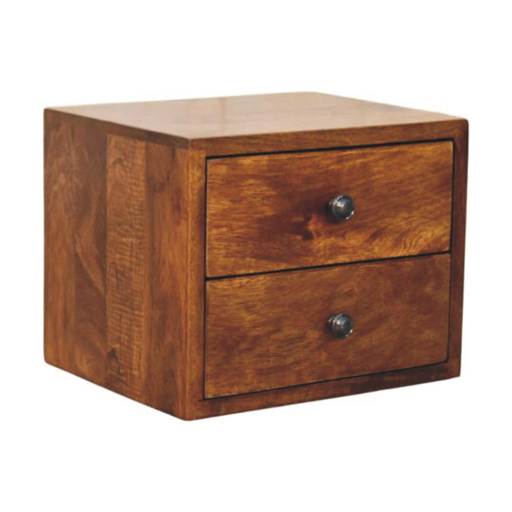 Solid Wood Solis Chestnut Nightstand, Wall-Mounted, 2-Drawers, Brown