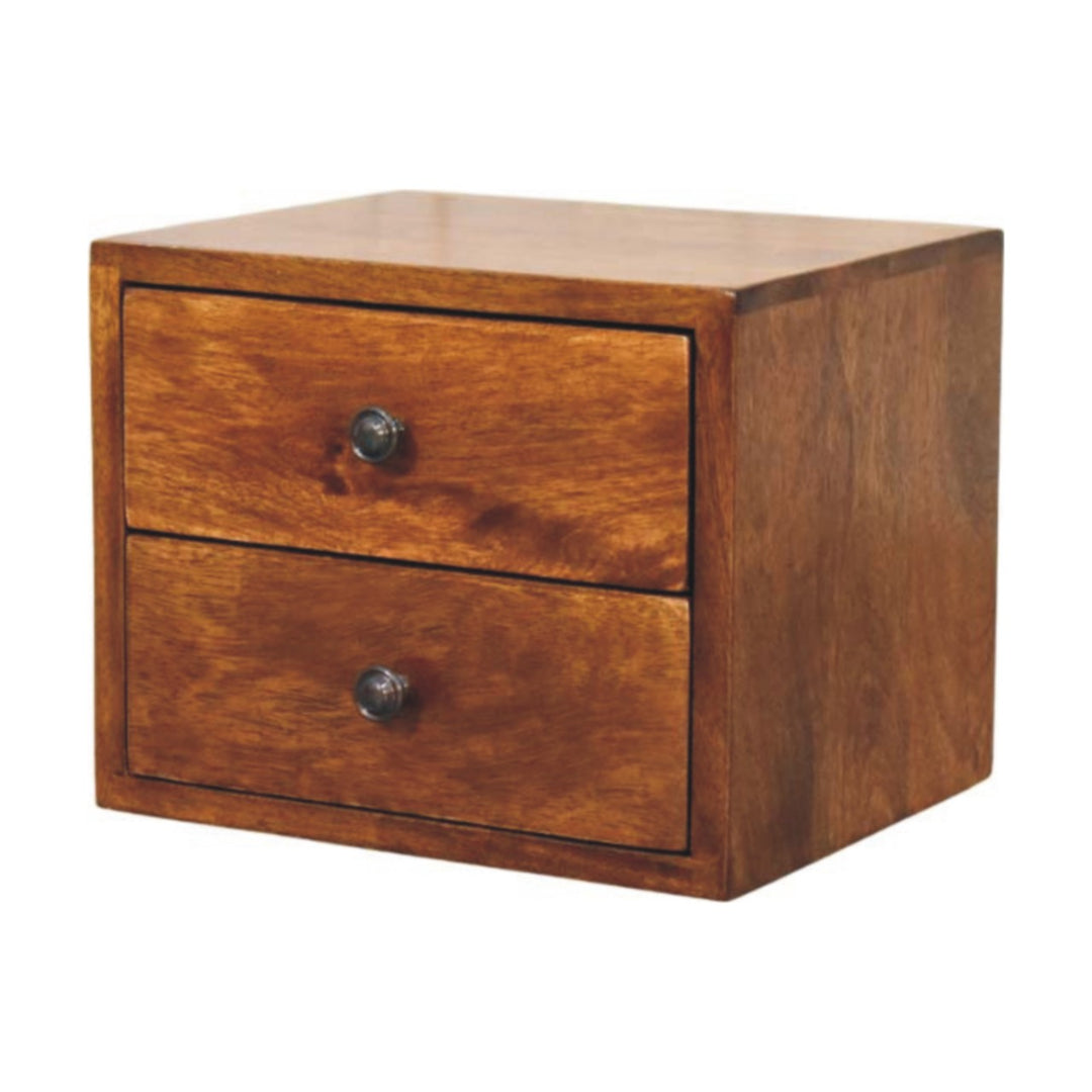 Solid Wood Solis Chestnut Nightstand, Wall-Mounted, 2-Drawers, Brown