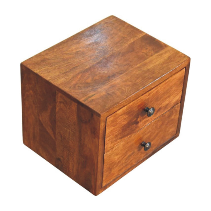 Solid Wood Solis Chestnut Nightstand, Wall-Mounted, 2-Drawers, Brown