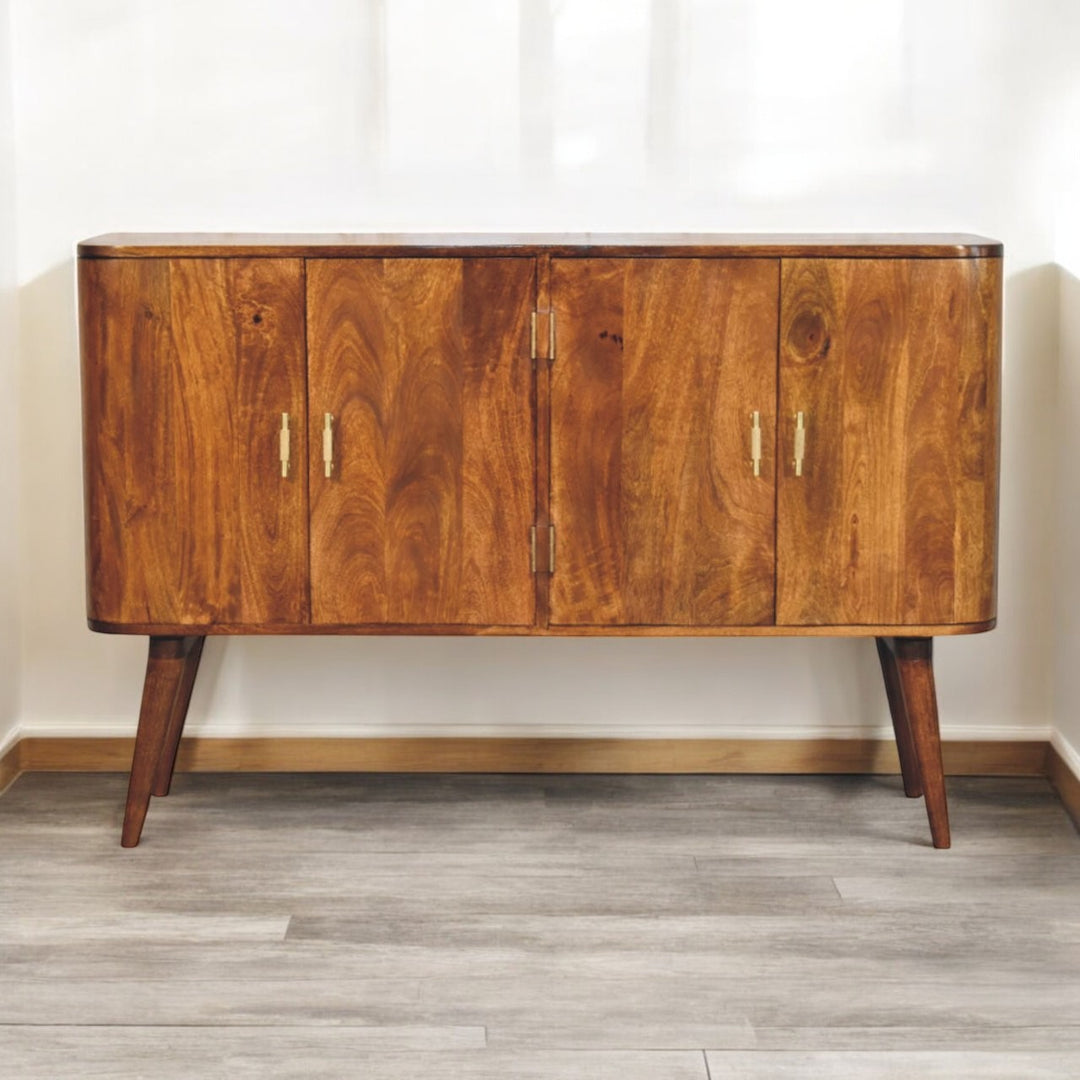 Solid Wood Linden Sideboard, 4-Shelves, Brown