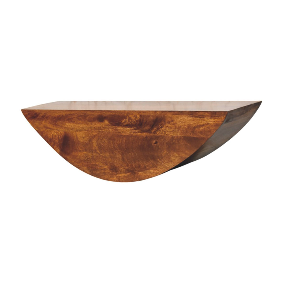 Solid Wood Crescent Floating Wall Shelf, Brown