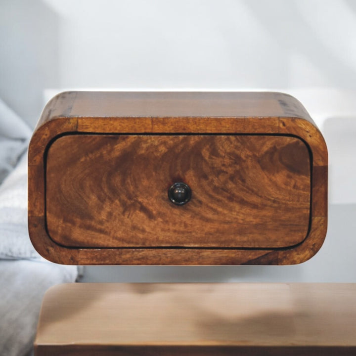 Solid Wood Avora Mini Wall-Mounted Chestnut Nightstand, 1-Drawer, Brown