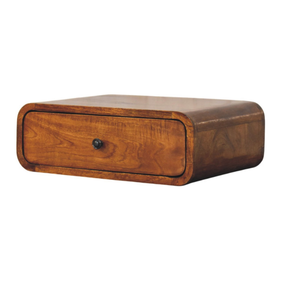 Solid Wood Avora Wall-Mounted Nightstand, 1-Drawer, Honey Caramel, Brown