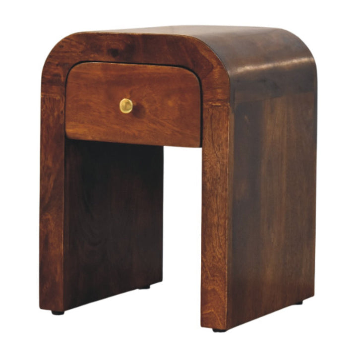 Mini Darcy Chestnut Nightstand with Curved Edges, 1-Drawer, Brown