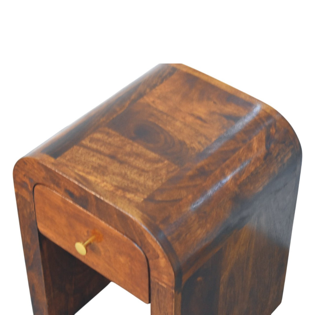 Mini Darcy Chestnut Nightstand with Curved Edges, 1-Drawer, Brown