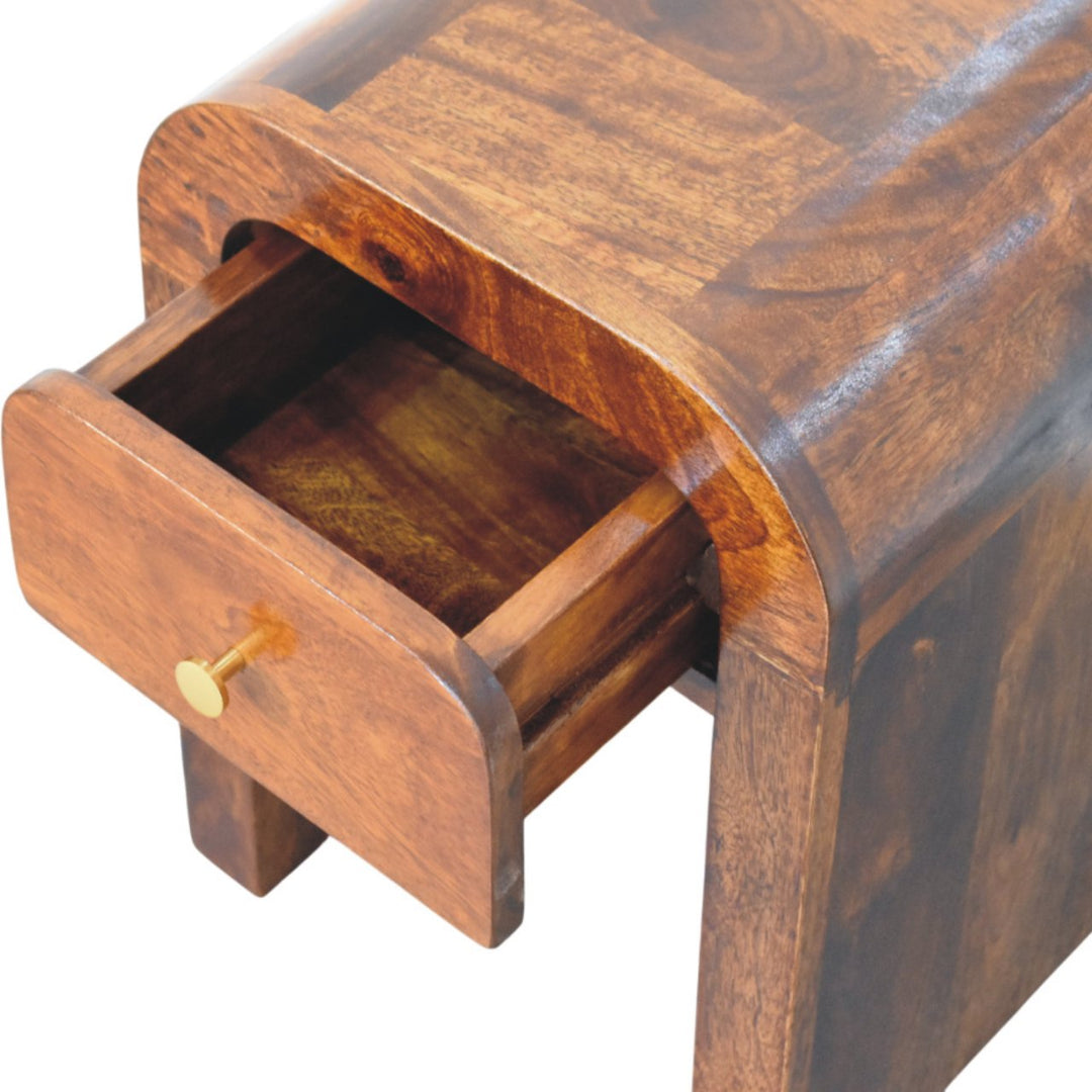 Mini Darcy Chestnut Nightstand with Curved Edges, 1-Drawer, Brown