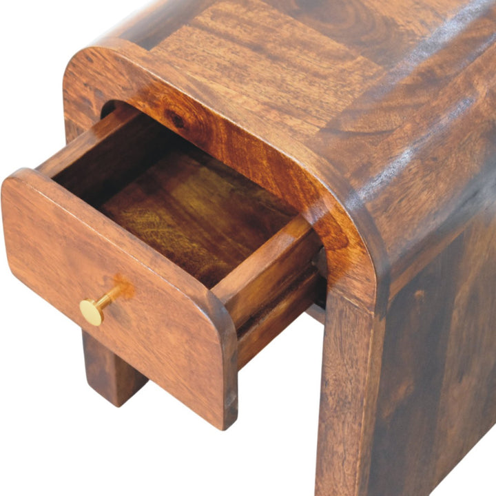 Mini Darcy Chestnut Nightstand with Curved Edges, 1-Drawer, Brown