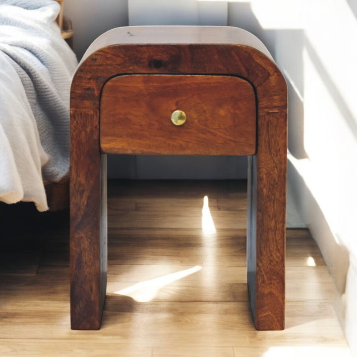 Mini Darcy Chestnut Nightstand with Curved Edges, 1-Drawer, Brown