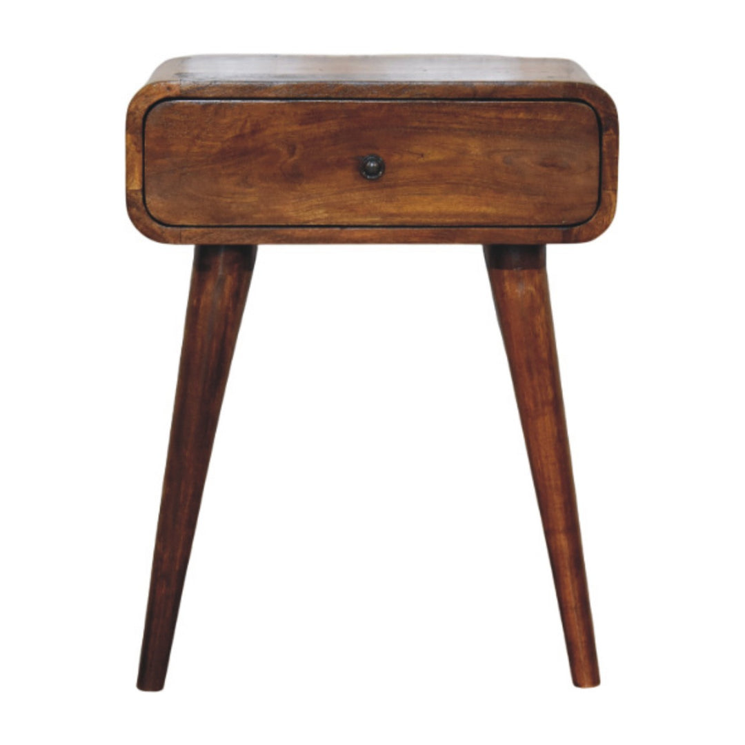 Avora Chestnut Nightstand with 1-Drawer, Nordic Legs, Brown