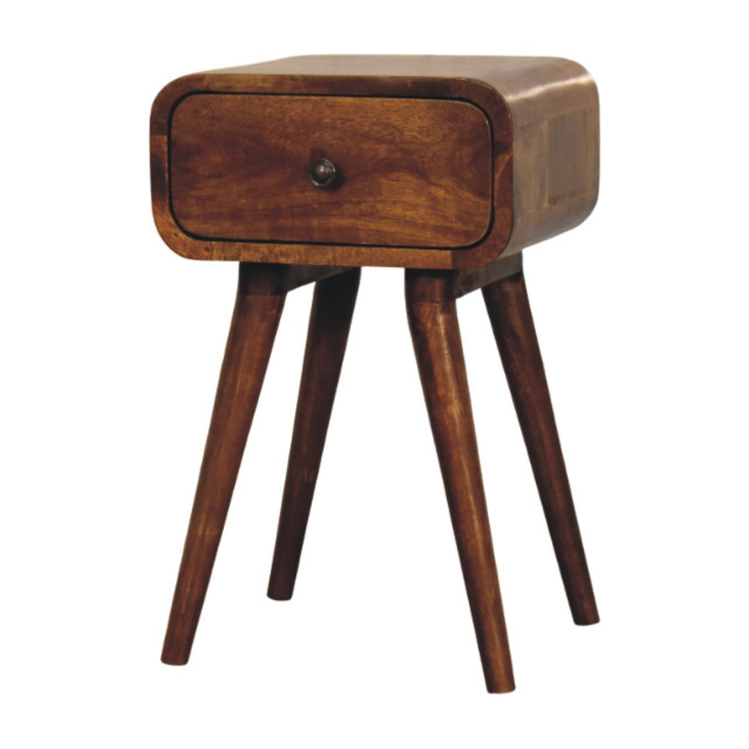 Avora Mini Chestnut Nightstand with 1-Drawer, Nordic Legs, Dark Brown