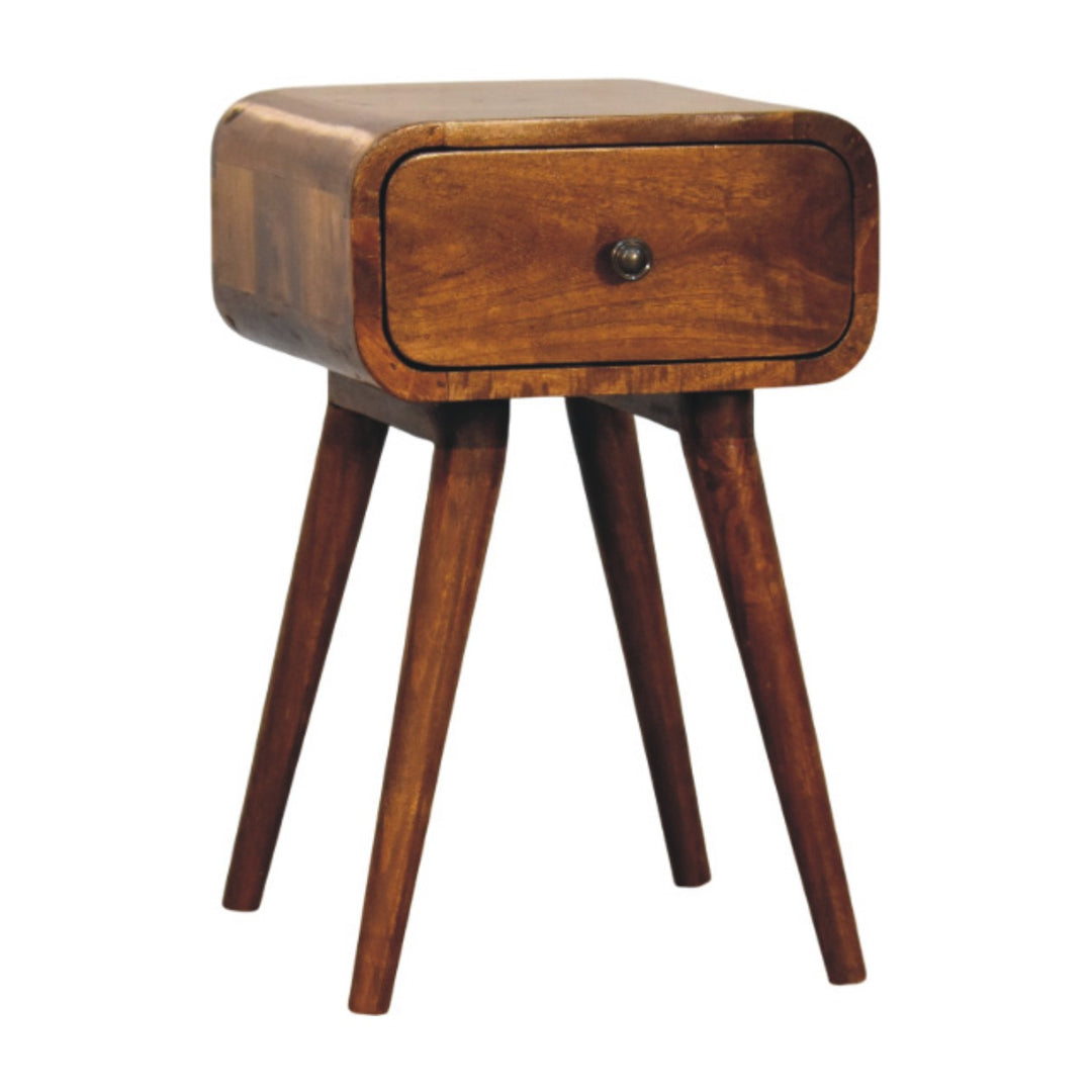 Avora Mini Chestnut Nightstand with 1-Drawer, Nordic Legs, Dark Brown