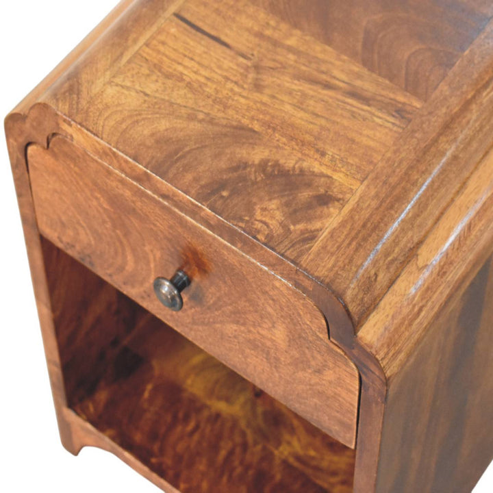 Newton Mini Chestnut Nightstand with a Drawer and Open Shelf, Brown