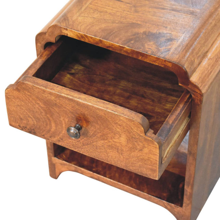 Newton Mini Chestnut Nightstand with a Drawer and Open Shelf, Brown