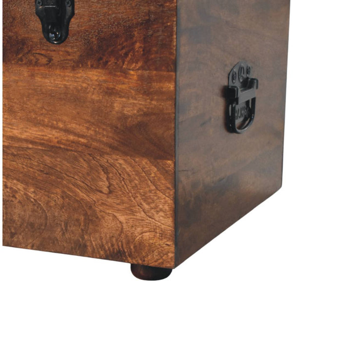 Solid Wood Black Buffalo Hide Leather Upholstered Storage Trunk