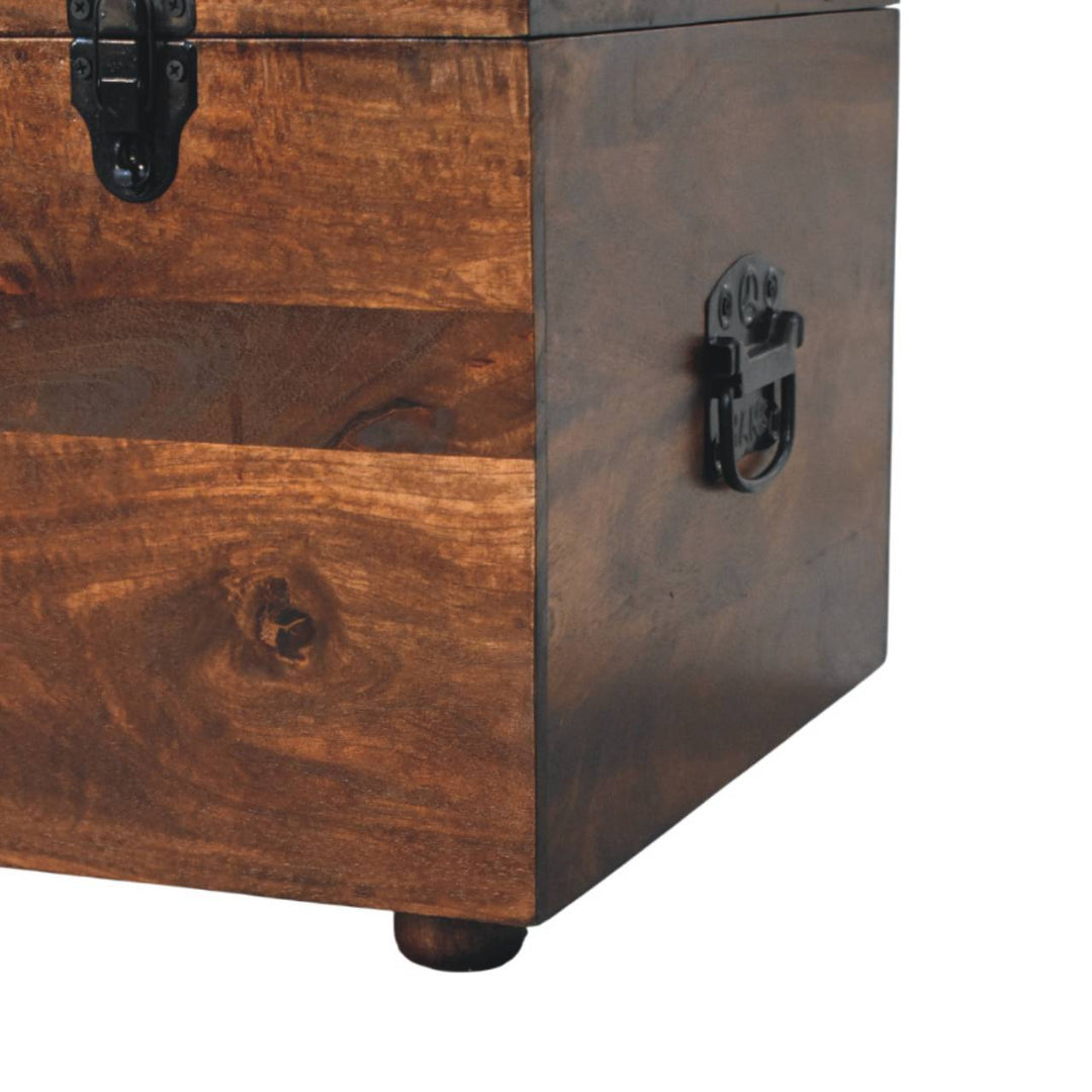 Solid Wood Brown Buffalo Hide Leather Upholstered, Storage Trunk