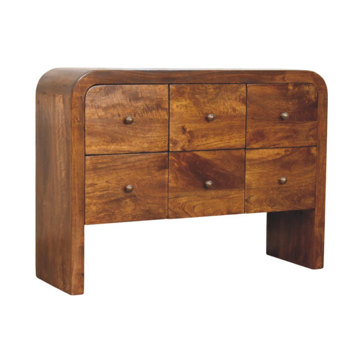Solid Wood Darcy 3 over 3-Drawer Chest in Chestnut Finish, Brown