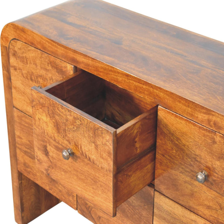Solid Wood Darcy 3 over 3-Drawer Chest in Chestnut Finish, Brown