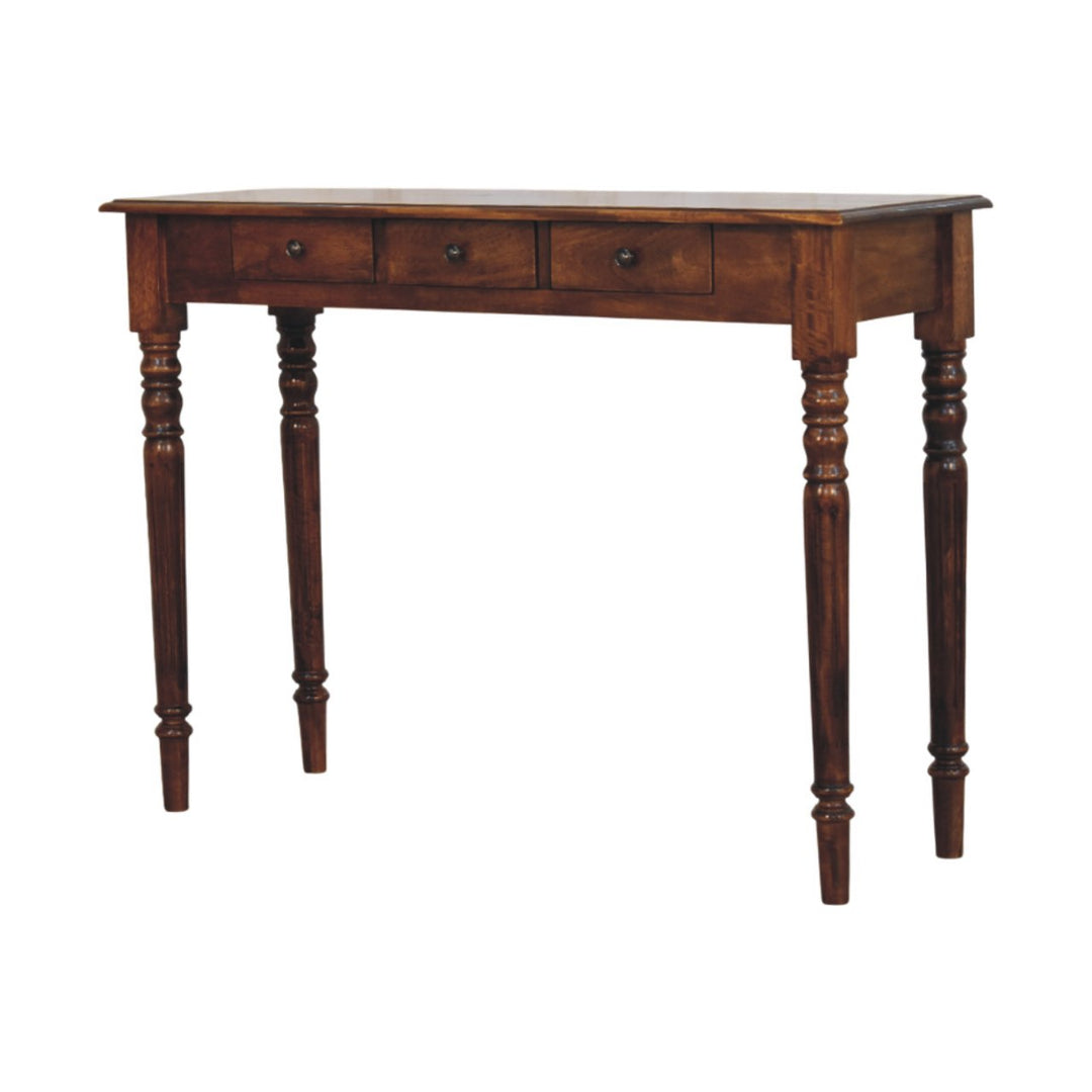Solid Wood Console Table, Turned Legs, 3-Drawers, Chestnut, Brown