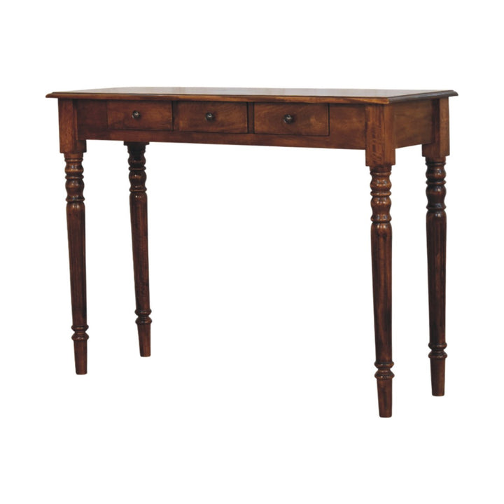 Solid Wood Console Table, Turned Legs, 3-Drawers, Chestnut, Brown