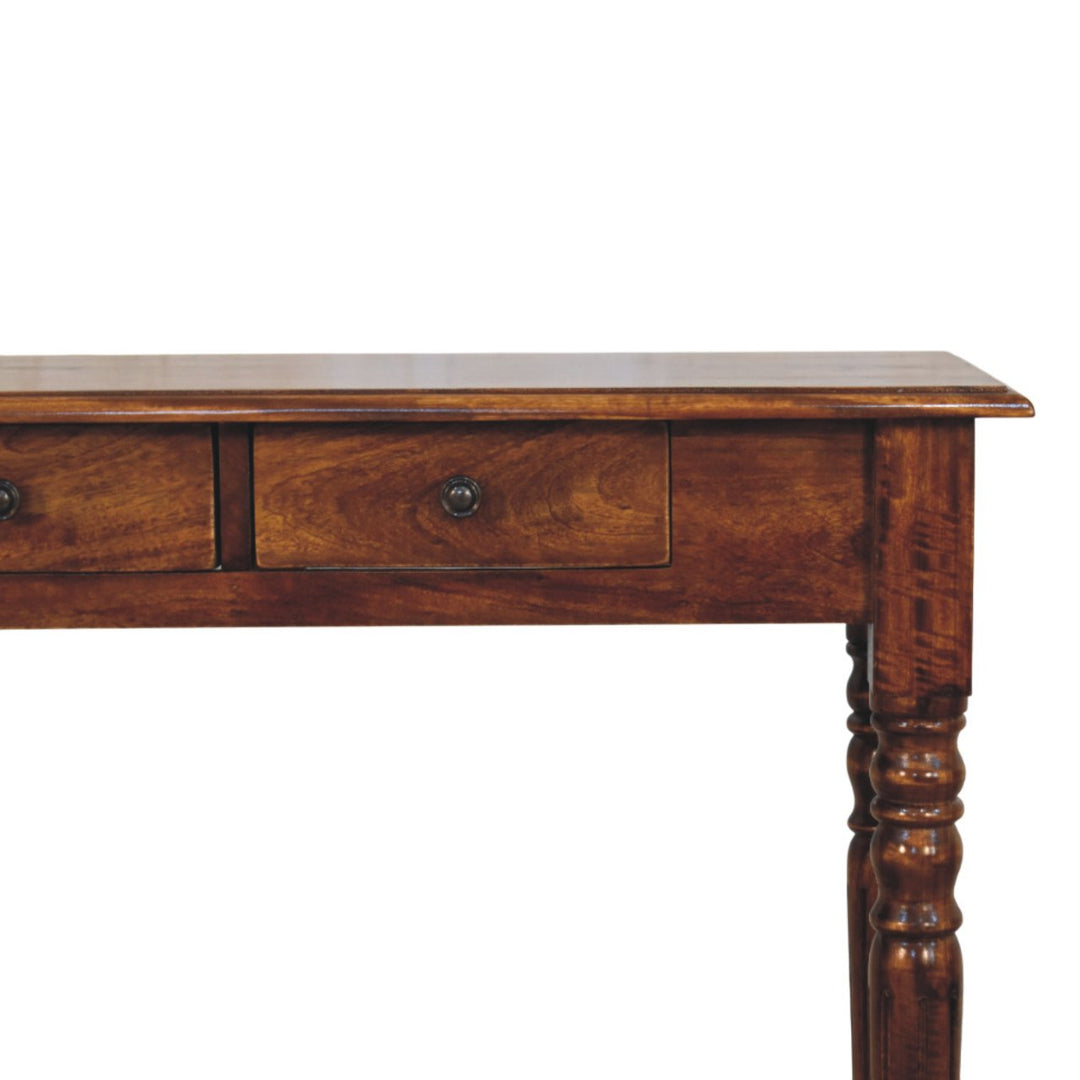 Solid Wood Console Table, Turned Legs, 3-Drawers, Chestnut, Brown