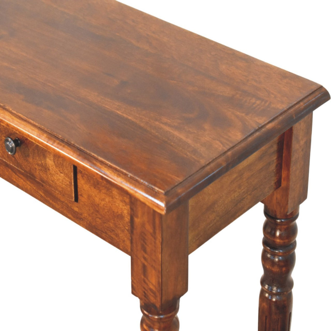 Solid Wood Console Table, Turned Legs, 3-Drawers, Chestnut, Brown