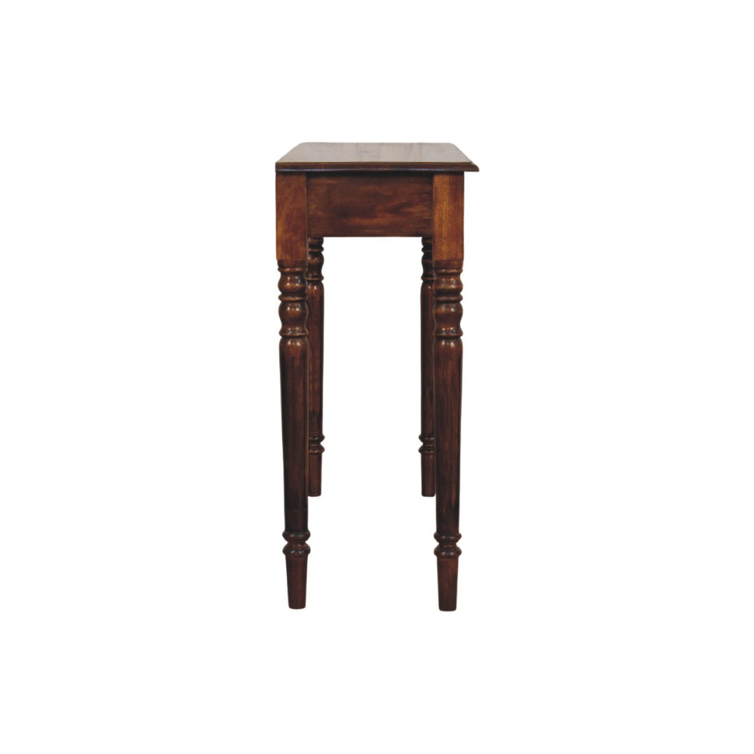 Solid Wood Console Table, Turned Legs, 3-Drawers, Chestnut, Brown