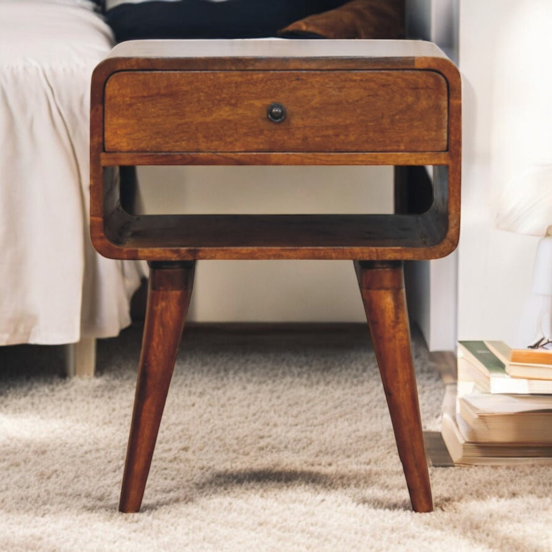 Solid Wood Avora Chestnut Nightstand with 1-Drawer, 1 Open-Slot, Brown