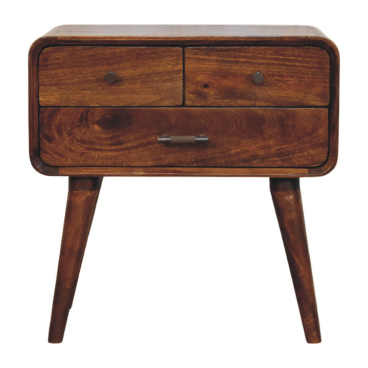 Solid Wood Avora Nightstand, 3-Drawers, Chestnut, Dark Brown