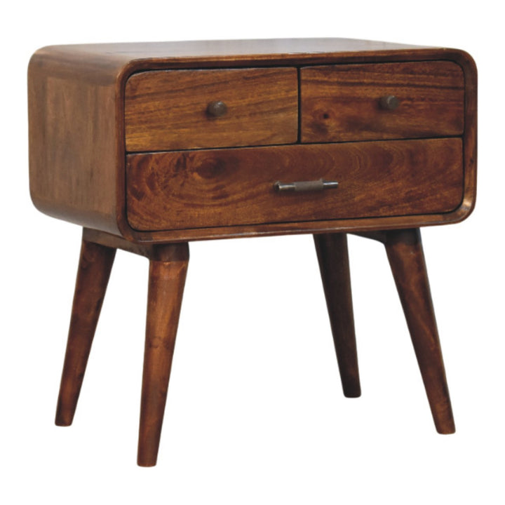Solid Wood Avora Nightstand, 3-Drawers, Chestnut, Dark Brown