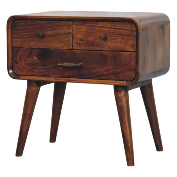 Solid Wood Avora Nightstand, 3-Drawers, Chestnut, Dark Brown