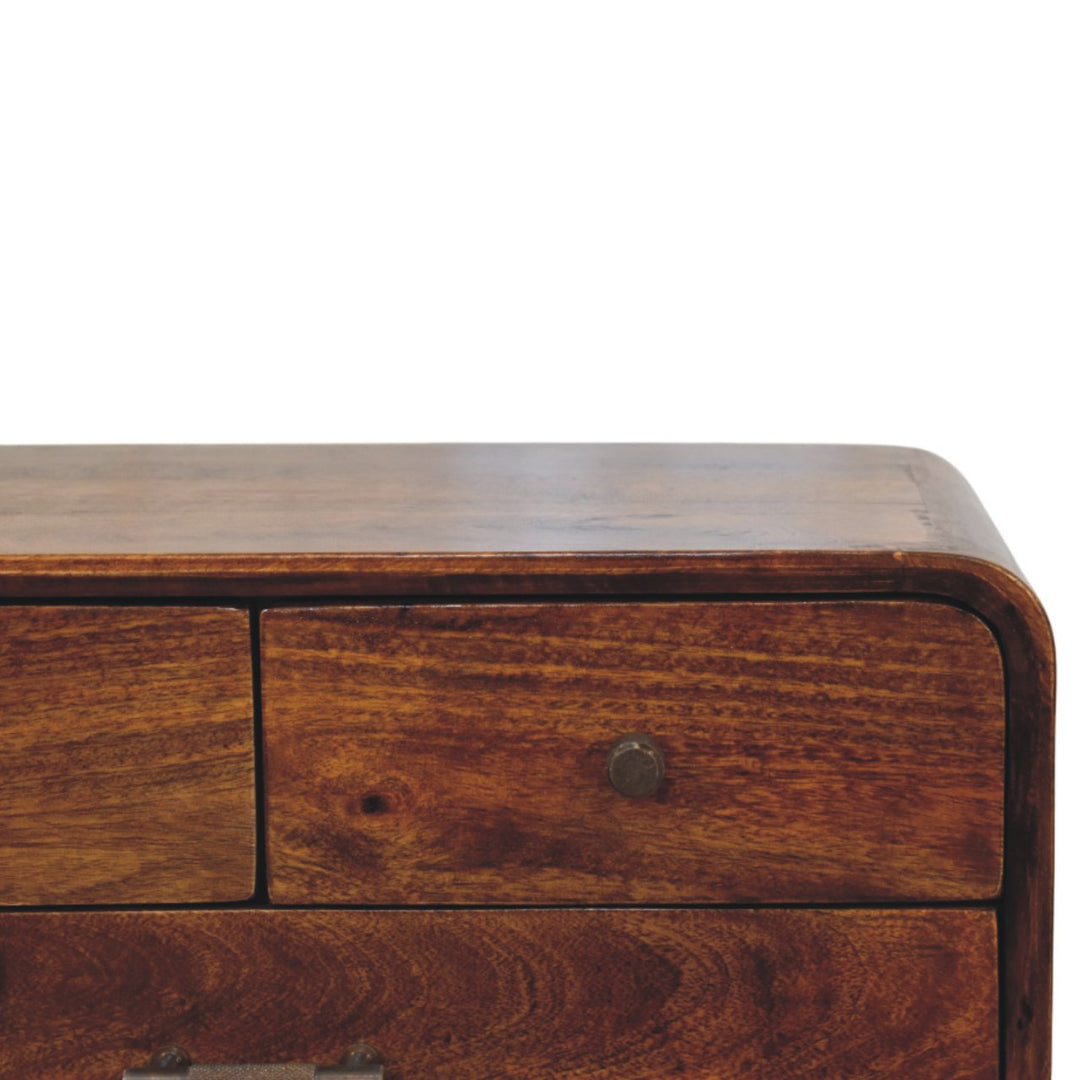Solid Wood Avora Nightstand, 3-Drawers, Chestnut, Dark Brown