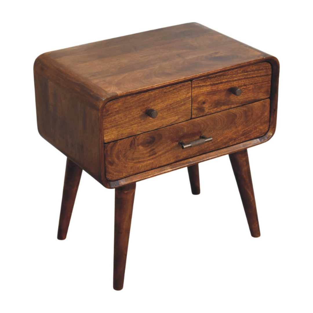 Solid Wood Avora Nightstand, 3-Drawers, Chestnut, Dark Brown