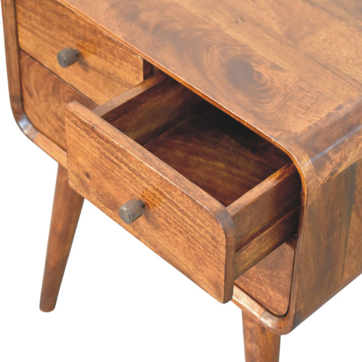 Solid Wood Avora Nightstand, 3-Drawers, Chestnut, Dark Brown