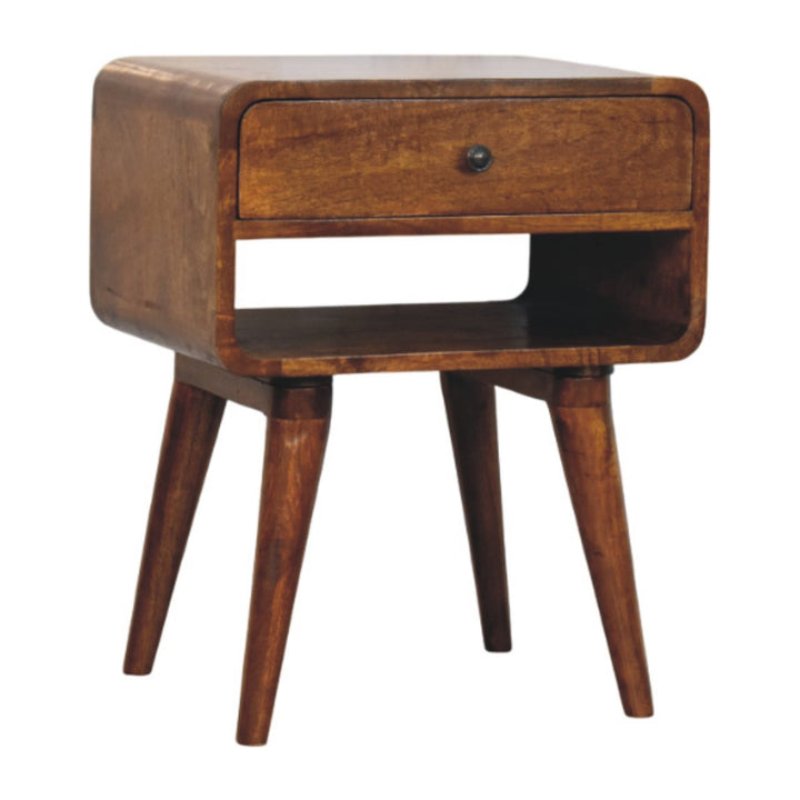 Solid Wood Avora Chestnut Nightstand with 1-Drawer, 1 Open-Slot, Brown
