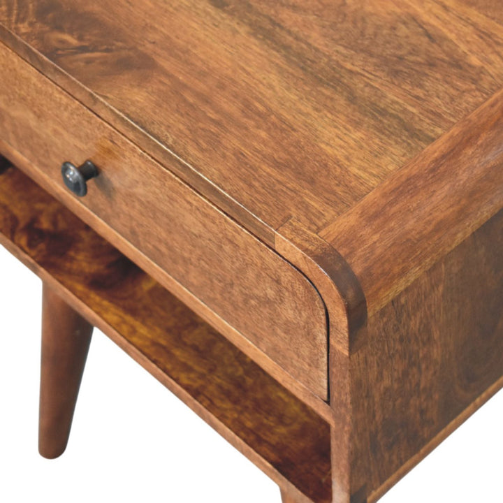 Solid Wood Avora Chestnut Nightstand with 1-Drawer, 1 Open-Slot, Brown