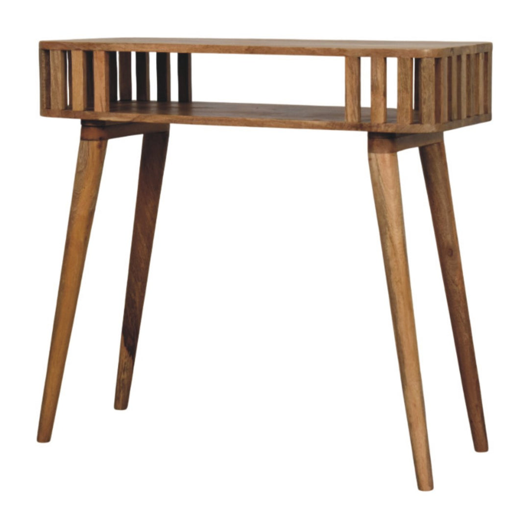 Slatted Oak-ish Console, 1 Open Shelf, Light Brown
