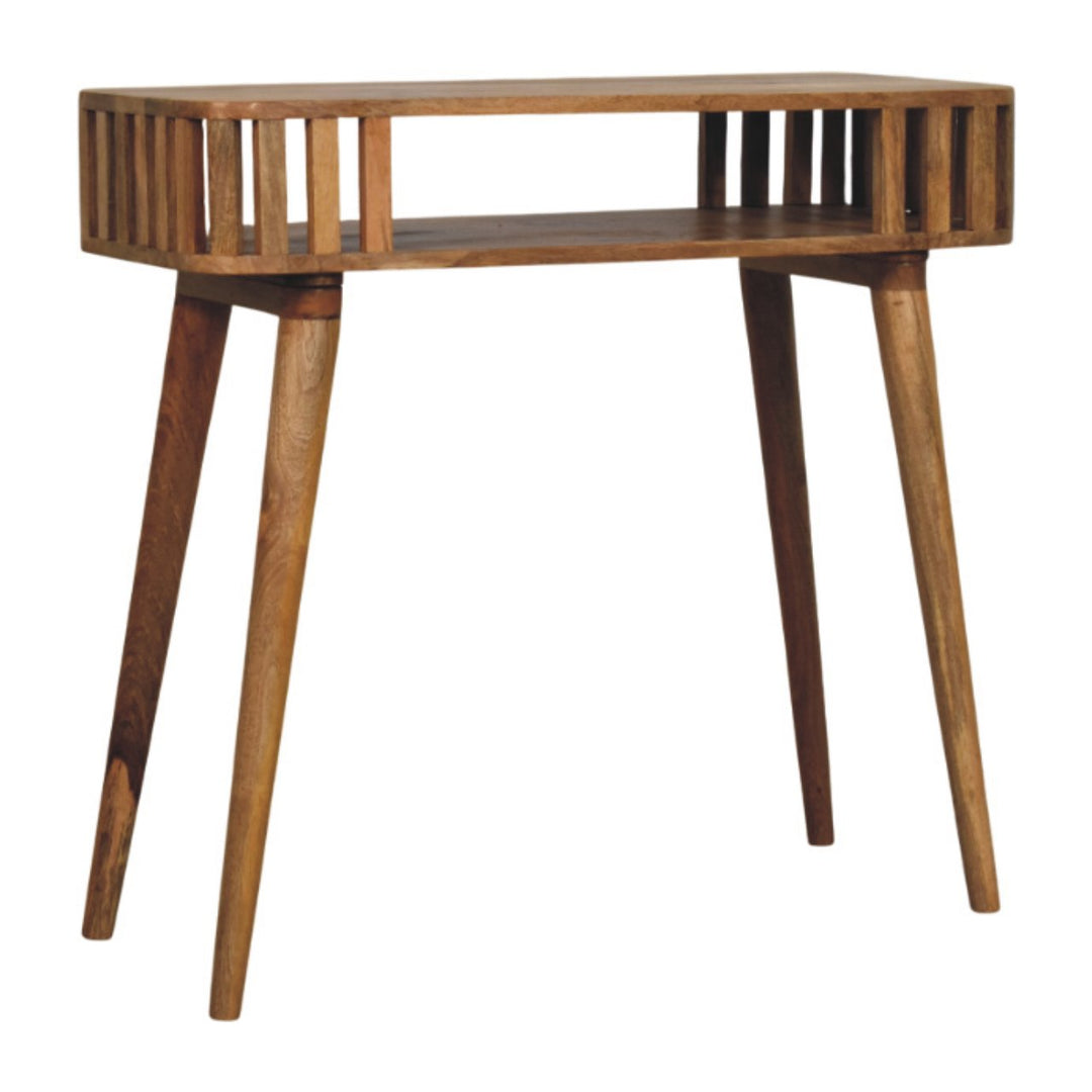 Slatted Oak-ish Console, 1 Open Shelf, Light Brown