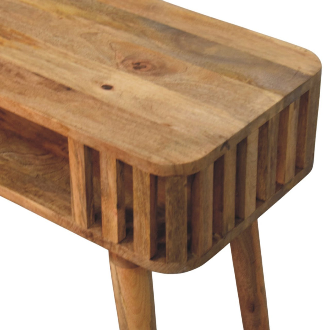 Slatted Oak-ish Console, 1 Open Shelf, Light Brown