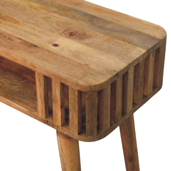 Slatted Oak-ish Console, 1 Open Shelf, Light Brown