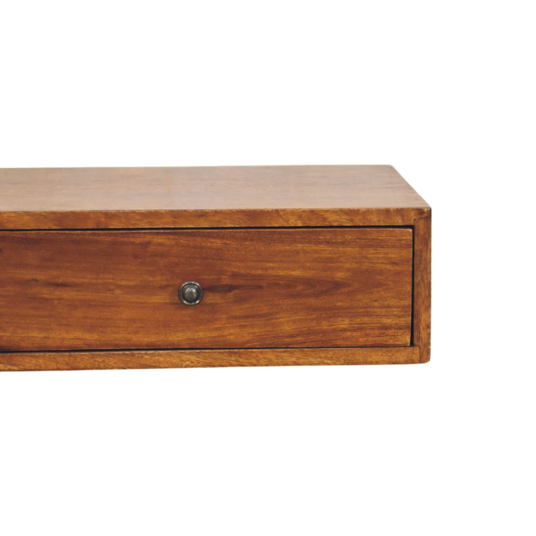 Solid Wood Lunar Wall-Mounted Console, 2-Drawers, Chestnut, Dark Brown