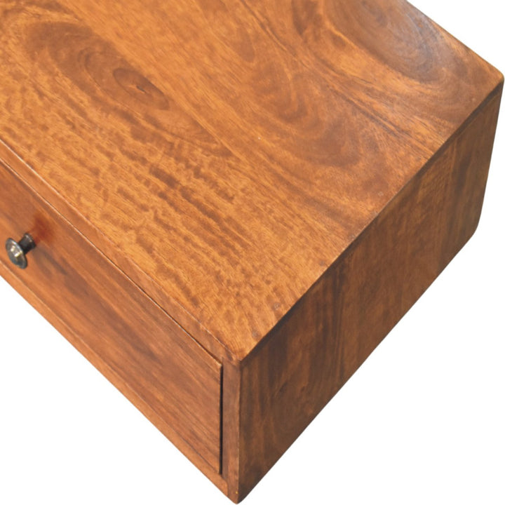 Solid Wood Lunar Wall-Mounted Console, 2-Drawers, Chestnut, Dark Brown