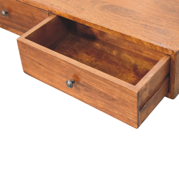 Solid Wood Lunar Wall-Mounted Console, 2-Drawers, Chestnut, Dark Brown