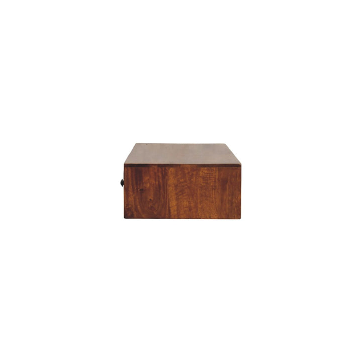 Solid Wood Lunar Wall-Mounted Console, 2-Drawers, Chestnut, Dark Brown