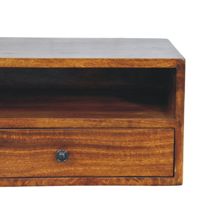 Solid Wood Lunar Wall-Mounted Media Unit, 2-Drawers, Chestnut, Brown
